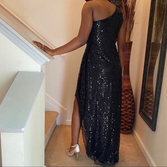 Max and Cleo black sequin asymmetrical evening dress Glam Party Bling Romantic - Picture 4 of 6